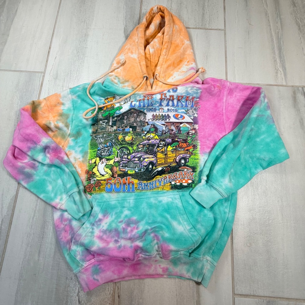 Basix of America Greatful Dead 50th Anniversary Tie Dye Hoodie Mens Medium Multi